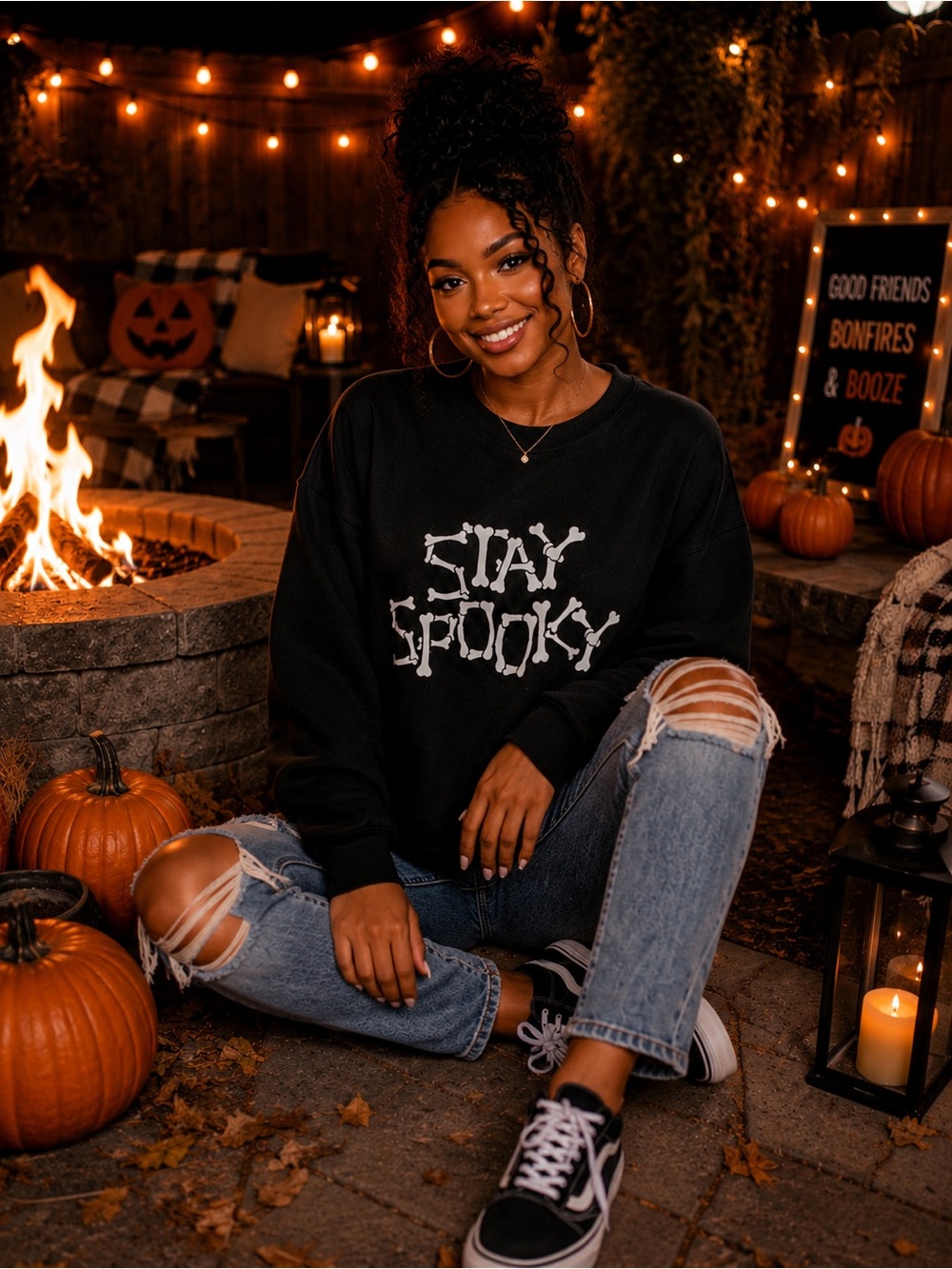 Plus Size Halloween Stay Spooky Bone Graphic Sweatshirt - Picture 3 of 5